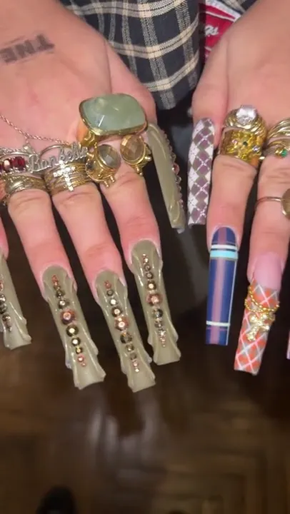 A close-up of statement nail art at the expo